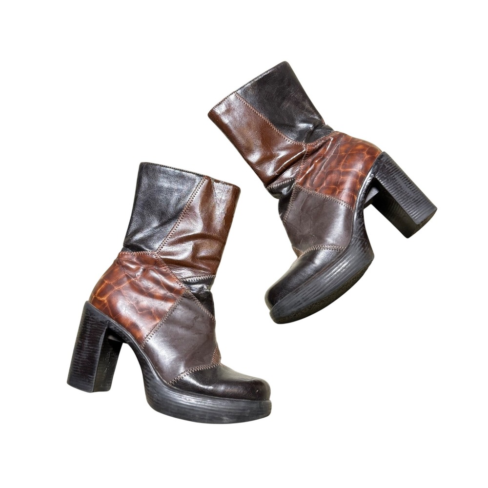 No Boundaries Vintage Patchwork Chunky Heel Boots